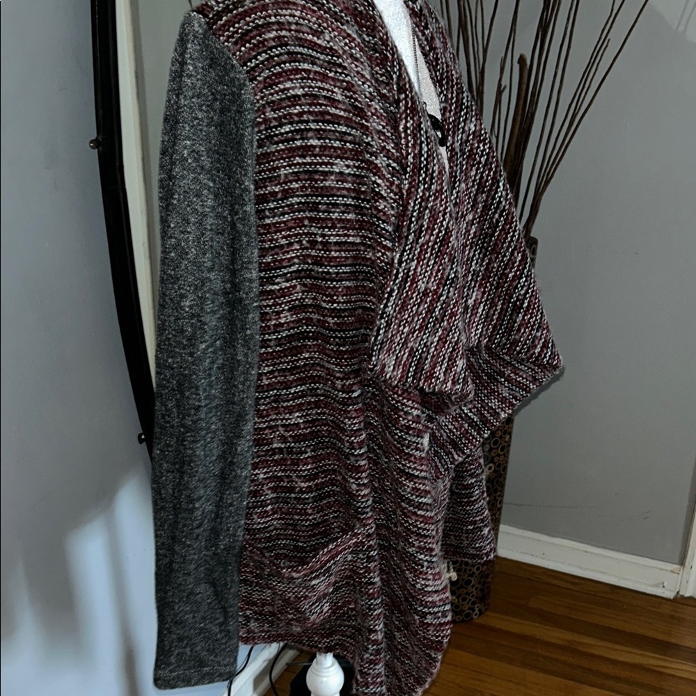 Lucky Brand Red and Gray Striped Cardigan - Picture 3 of 7